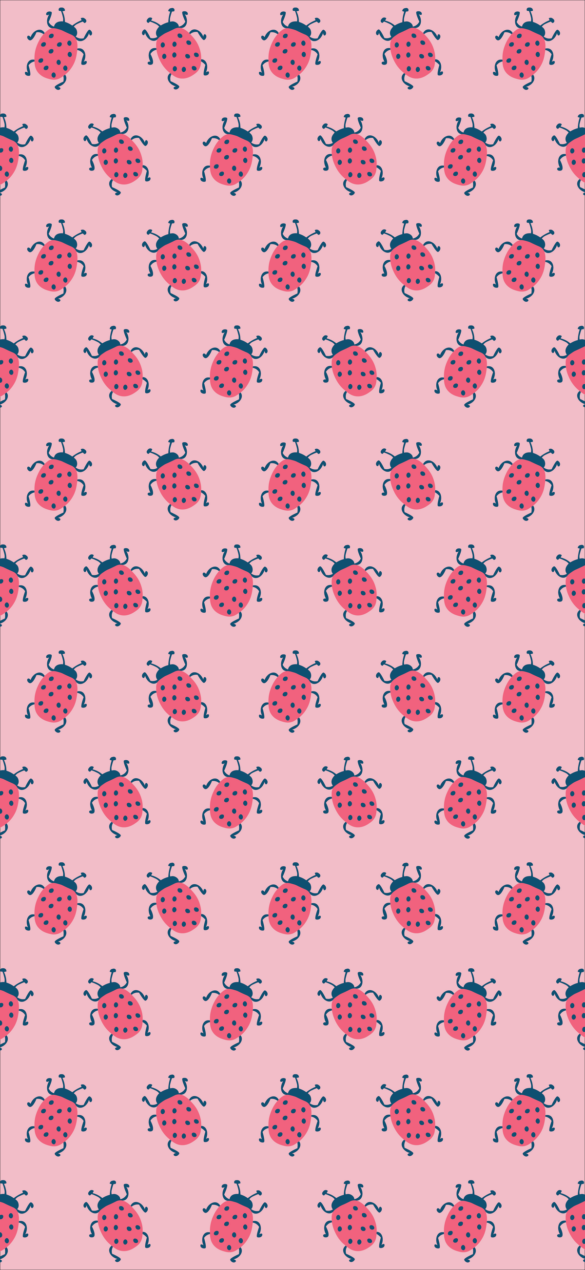 Phone wallpaper graphic illustrations of pink ladybirds on a pale pink background.
